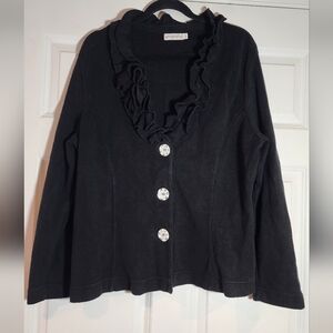 Geography Black Cotton Button Up Cardigan Sweater Large White Buttons XL